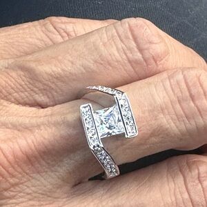 Swarovski Elements Princess Cut Crystal Silver Ring 6.75